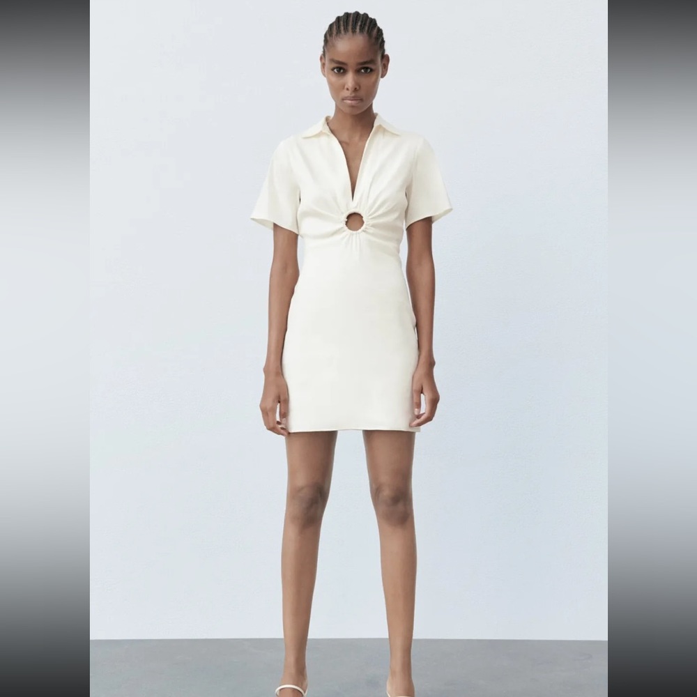 NWT Zara Women's Linen Dress With Metal Ring O Cut-Out Detail